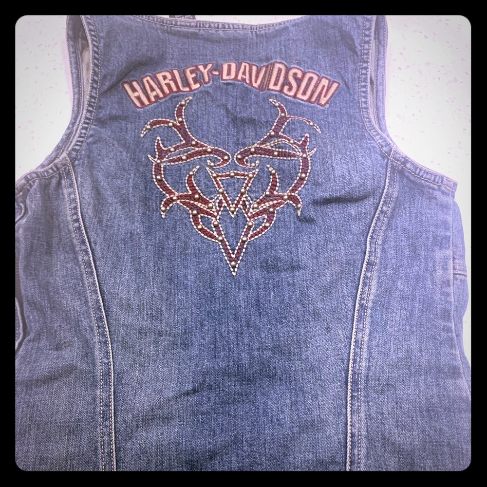Harley Davidson Denim Vest w Patches & Stud Detail